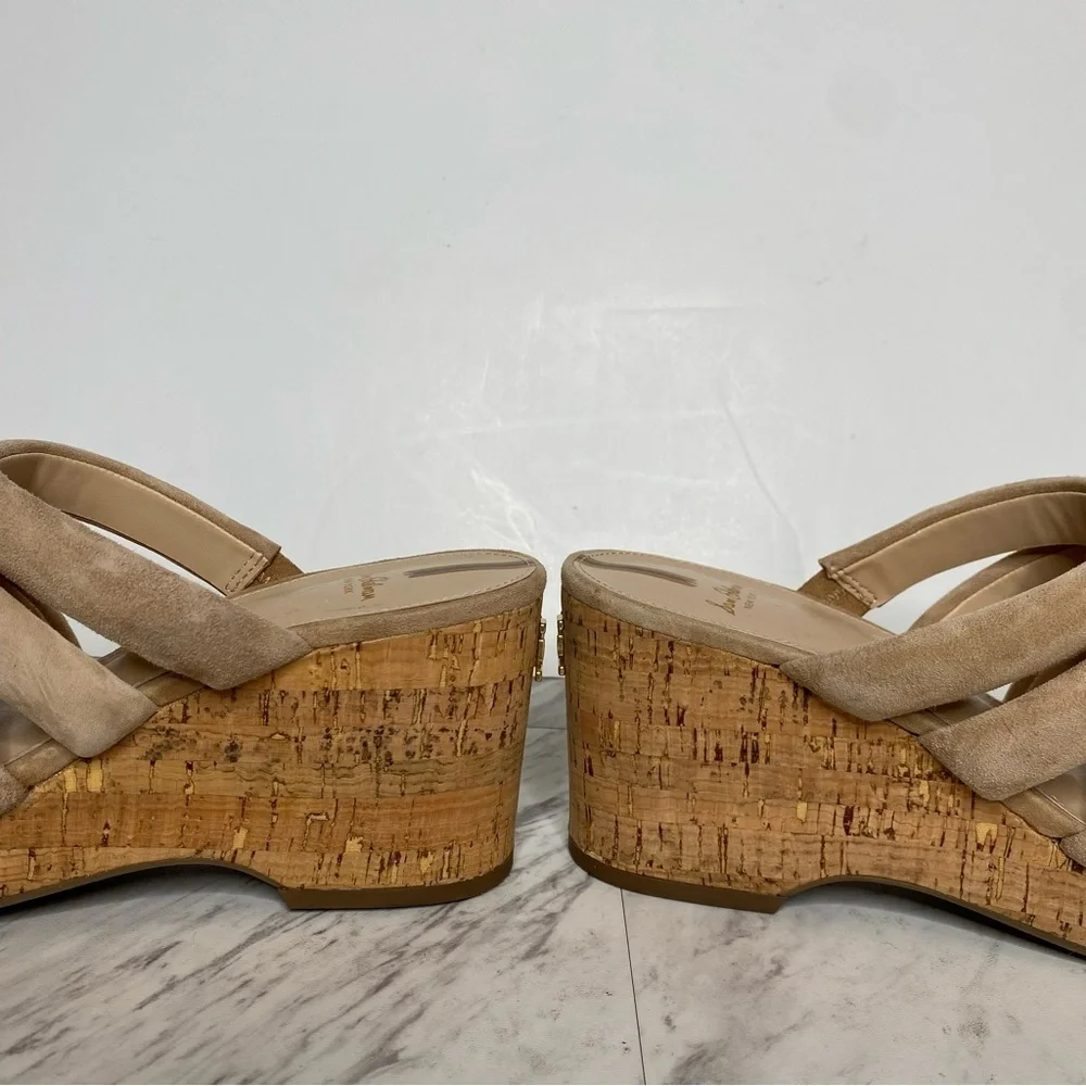 Sam Edelman Yuki Tan Suede Cork Wedge Heel Sandal 8 1/2 M